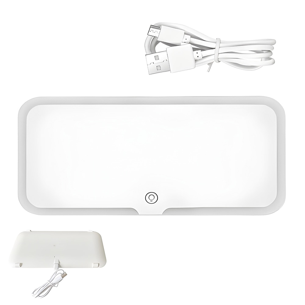 Oglinda Auto Cosmetica Teno®, pentru machiaj, iluminare LED, compacta, usoara, usor de montat, pentru parasolarul interior, buton Touch-Screen, alb