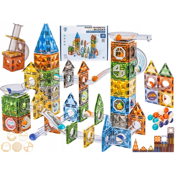 Set de constructie BEMI, magnetice, 156 elemente, multicolor, 41x31,5x8,5cm
