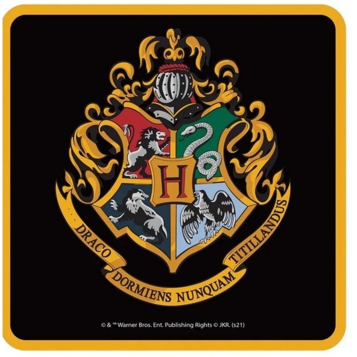 Harry Potter italtartó, Half Moon Bay, Herb Hogwartu, fekete, 10x10cm