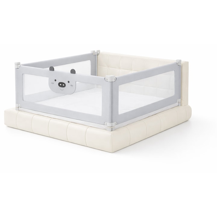 Set 3 Bariere Siguranta Pat Gri 2x200cm + 1x160cm, Inaltime Reglabila 68-98cm, Protectie pentru Orice Pat, Gri, Conectori Inclusi