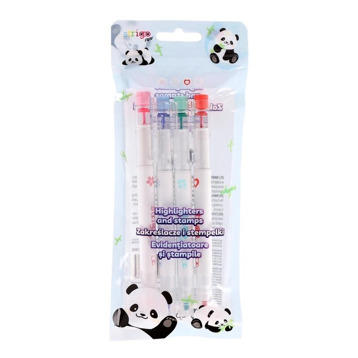 Set de 4 markere cu stampile 2in1, STRIGO, multicolor