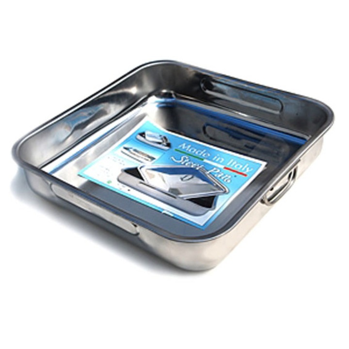 Tava inox patrata 36x36x6cm cu manere