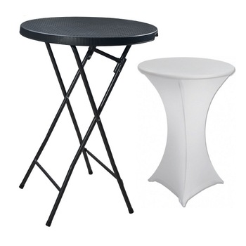 Set RAKI masa inalta cocktail,catering culoare cafea D80xH110cm cu husa elastica alba Set RAKI masa inalta cocktail,catering culoare cafea D80xH110cm cu husa elastica alba
