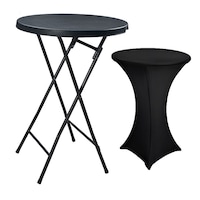 Set RAKI masa inalta cocktail,catering culoare cafea D80xH110cm cu husa elastica neagra