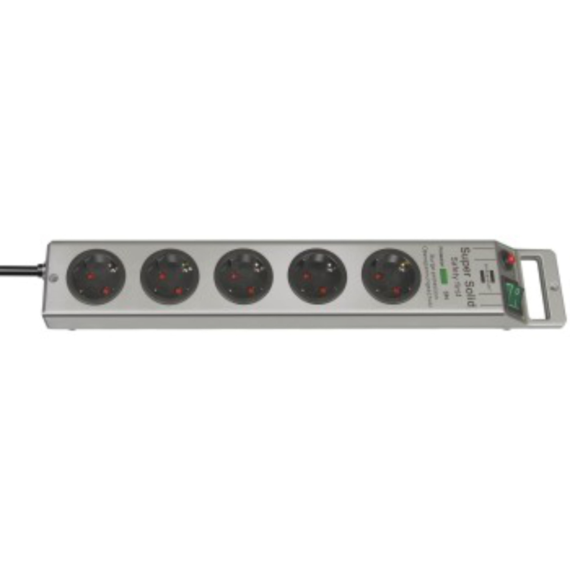 Prelungitor Brennenstuhl Solid, 5 prize, impamantare, switch, 3680W, 2.5m, argintiu