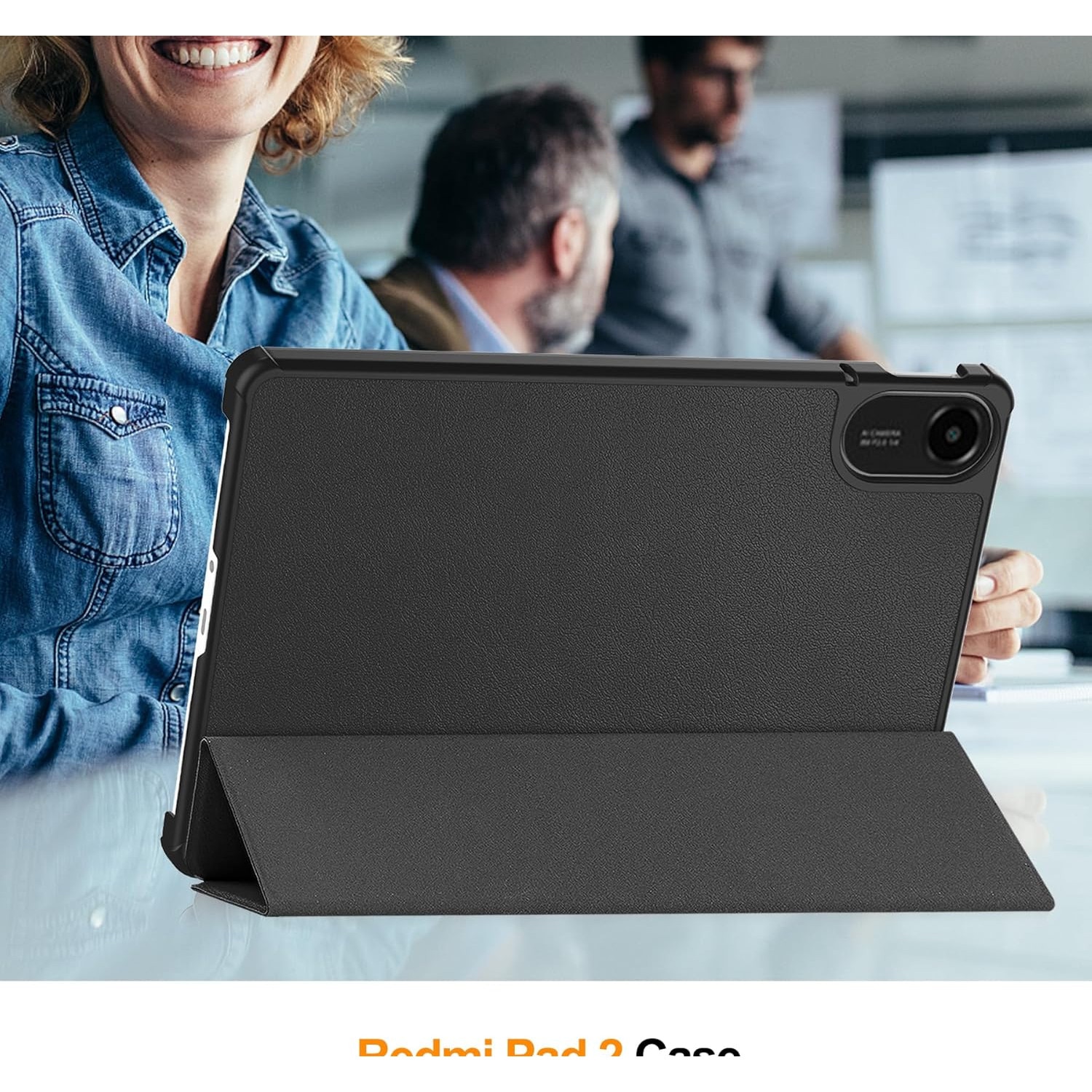 Husa Sigloo Slim pentru tabletă Xiaomi Redmi Pad 2, Tri-Fold Magnetic, Piele Ecologică, Negru, 11 inch