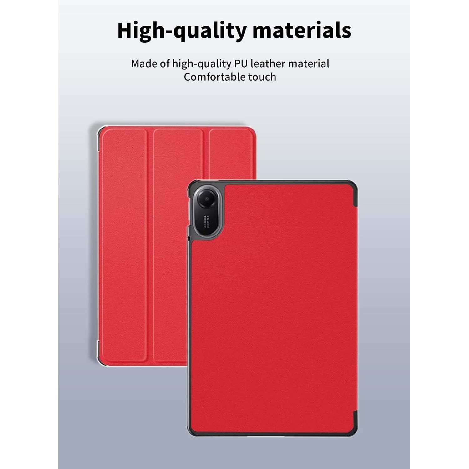 Husa Sigloo Slim Tri-Fold Magnetic pentru tableta Xiaomi Redmi Pad 2, Piele Ecologica, Antisoc, Rosu, 11 inch