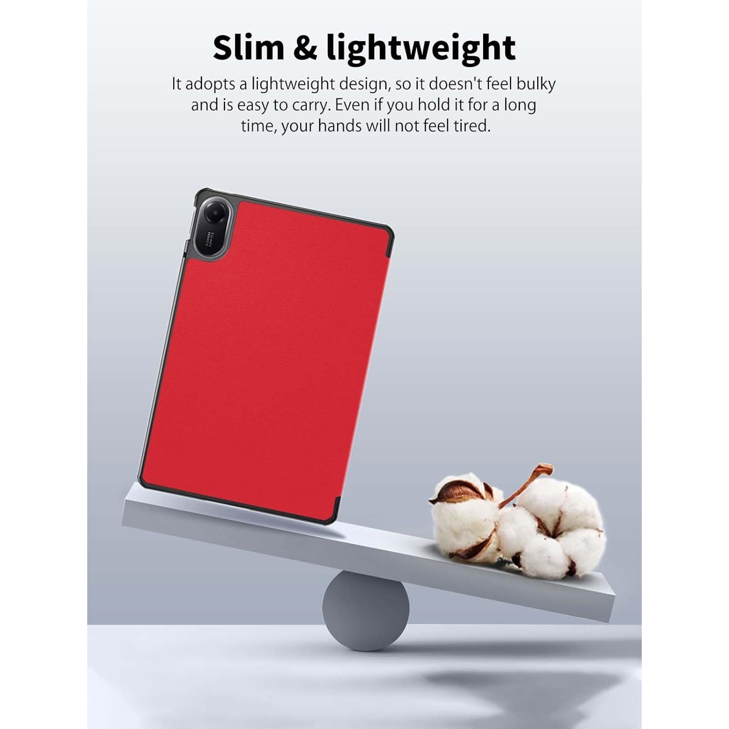 Husa Sigloo Slim Tri-Fold Magnetic pentru tableta Xiaomi Redmi Pad 2, Piele Ecologica, Antisoc, Rosu, 11 inch