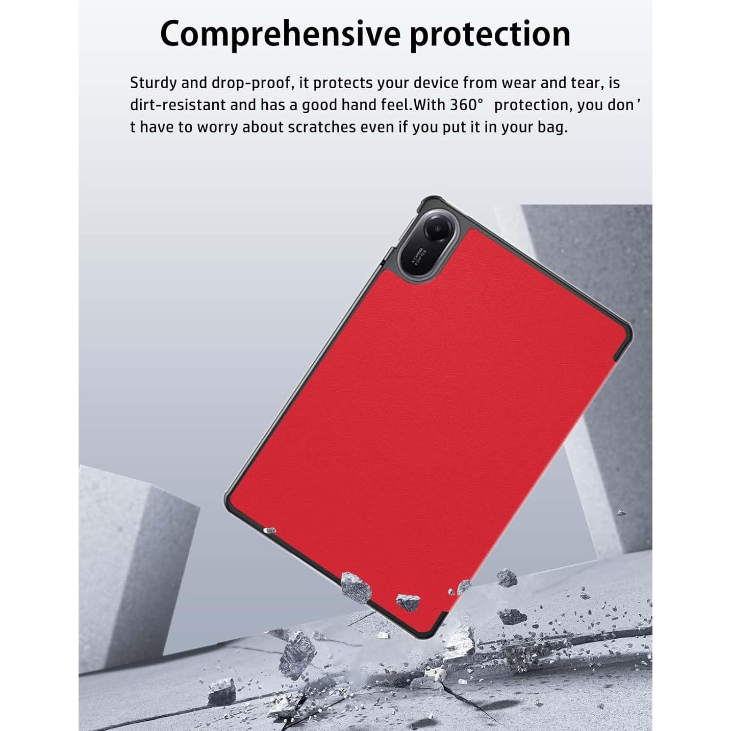 Husa Sigloo Slim Tri-Fold Magnetic pentru tableta Xiaomi Redmi Pad 2, Piele Ecologica, Antisoc, Rosu, 11 inch