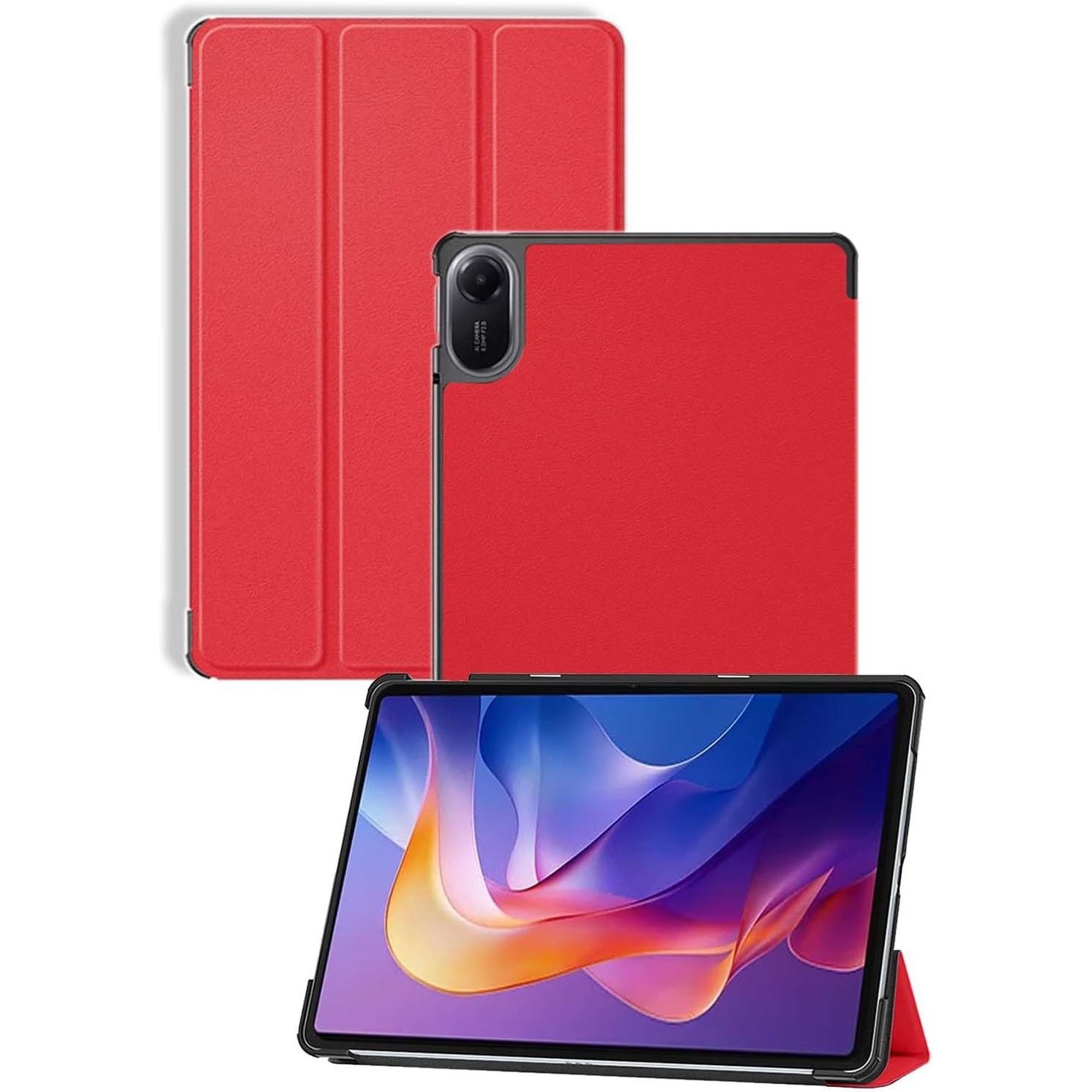 Husa Sigloo Slim Tri-Fold Magnetic pentru tableta Xiaomi Redmi Pad 2, Piele Ecologica, Antisoc, Rosu, 11 inch
