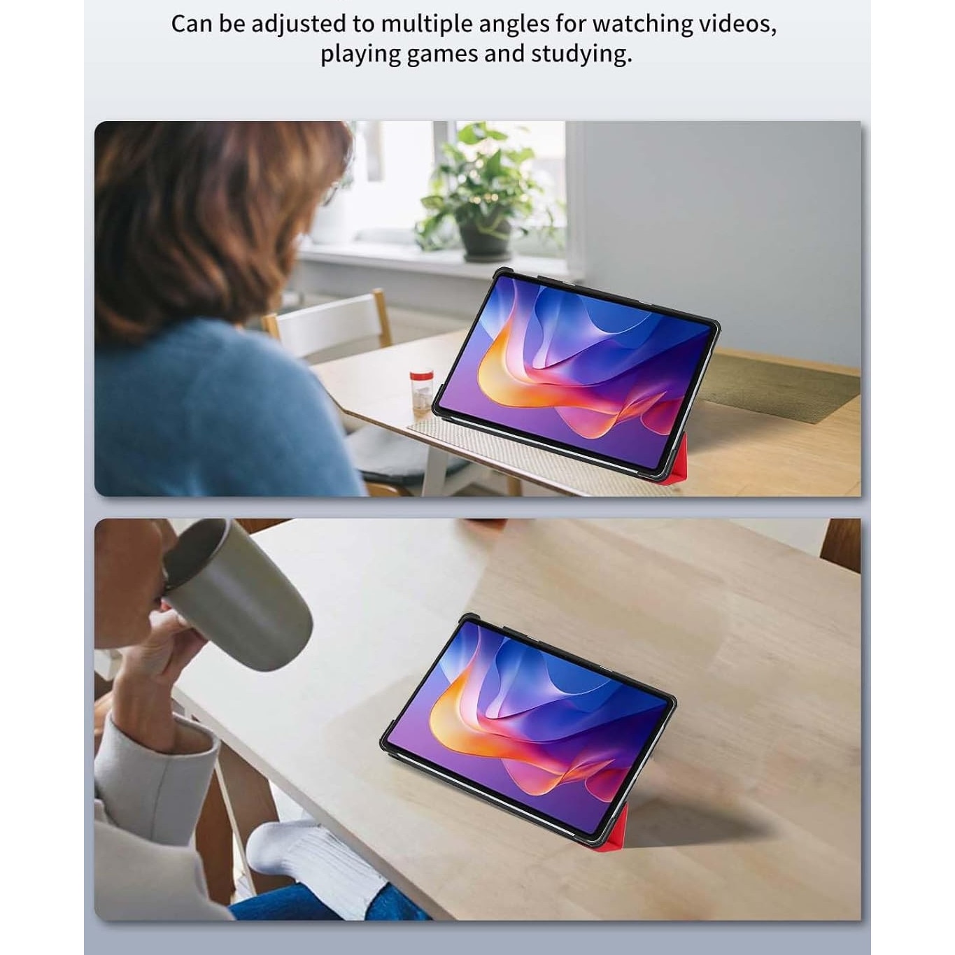 Husa Sigloo Slim Tri-Fold Magnetic pentru tableta Xiaomi Redmi Pad 2, Piele Ecologica, Antisoc, Rosu, 11 inch