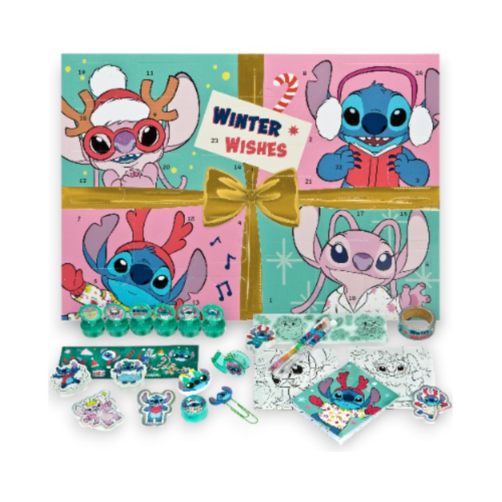 Адвент календар STITCH ANGEL, 24 изненади, 42x30x3см, за деца 3-8 години