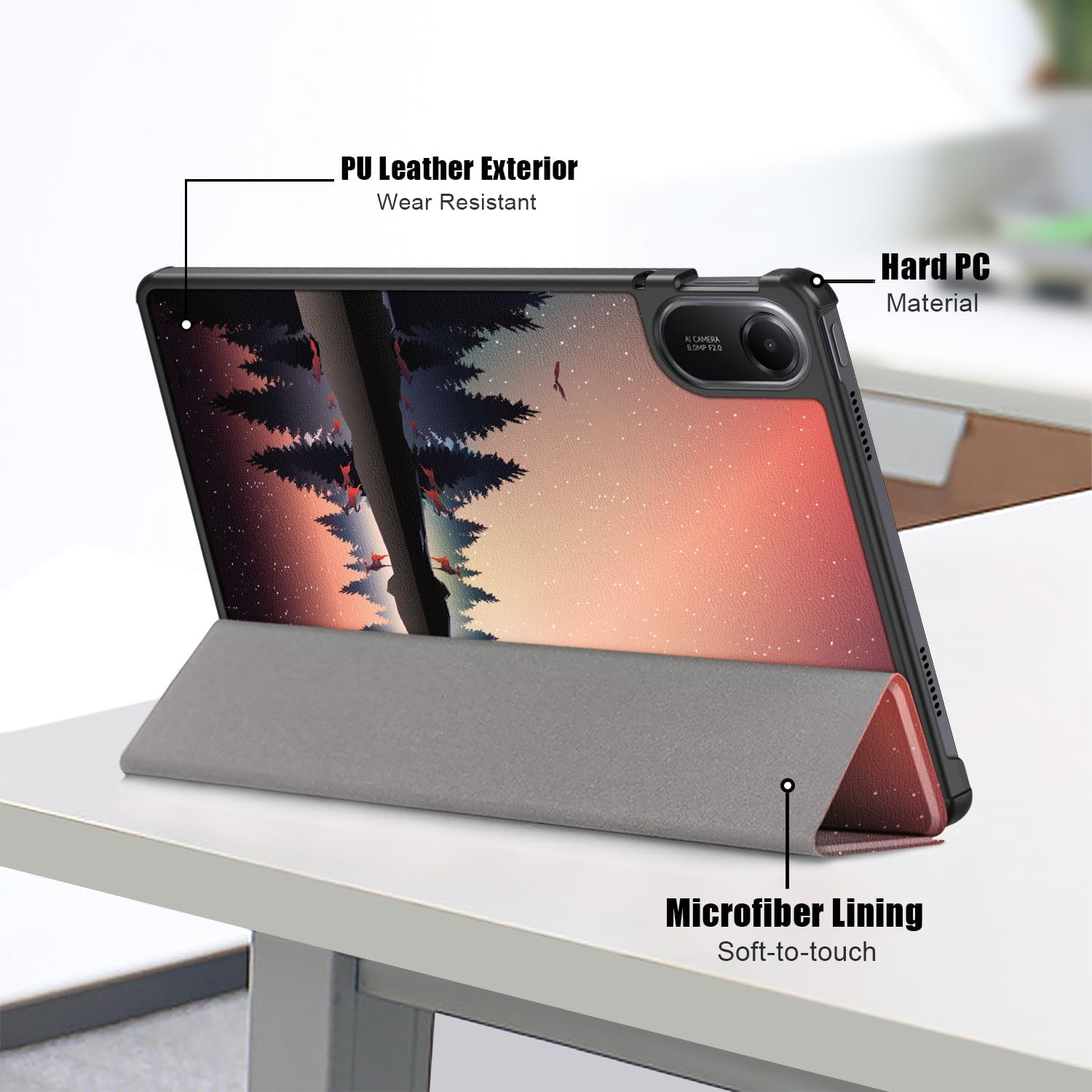 Husa Sigloo pentru tableta Xiaomi Redmi Pad 2 – Slim, Tri-Fold Magnetic, Piele Ecologica, Antisoc, Stand Reglabil, – model Nightfall