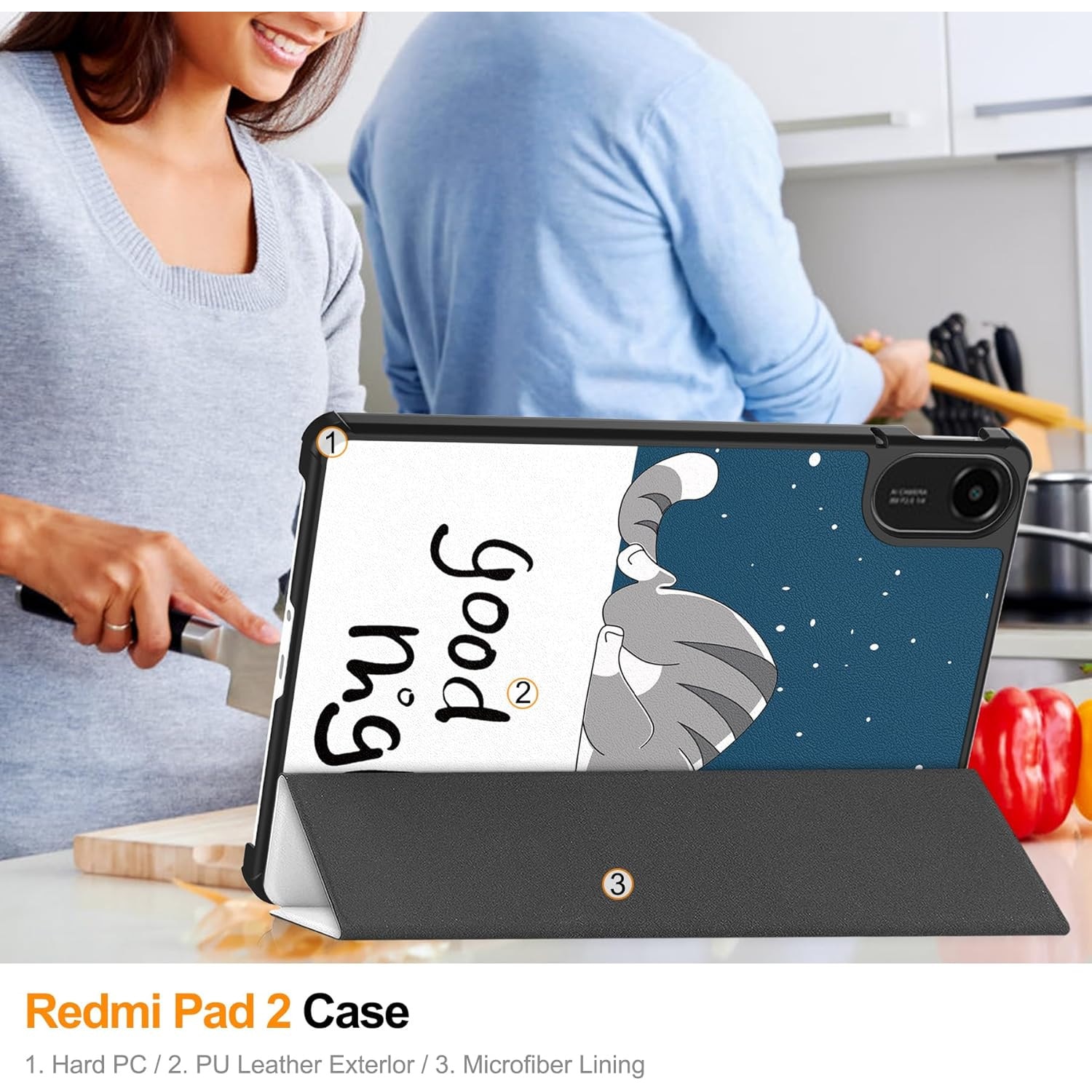Husa Sigloo pentru tableta Xiaomi Redmi Pad 2 Slim, Tri-Fold Magnetic, Piele Ecologica, Antisoc, Stand Reglabil, model Lazy Cat