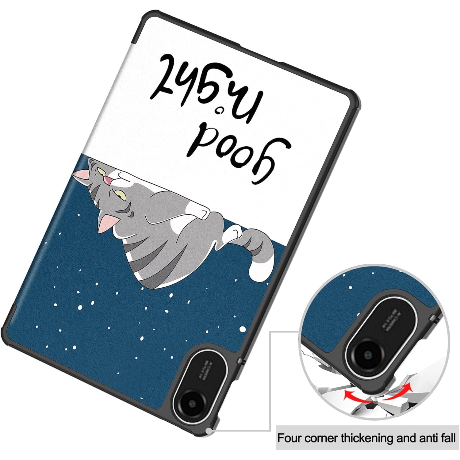 Husa Sigloo pentru tableta Xiaomi Redmi Pad 2 Slim, Tri-Fold Magnetic, Piele Ecologica, Antisoc, Stand Reglabil, model Lazy Cat