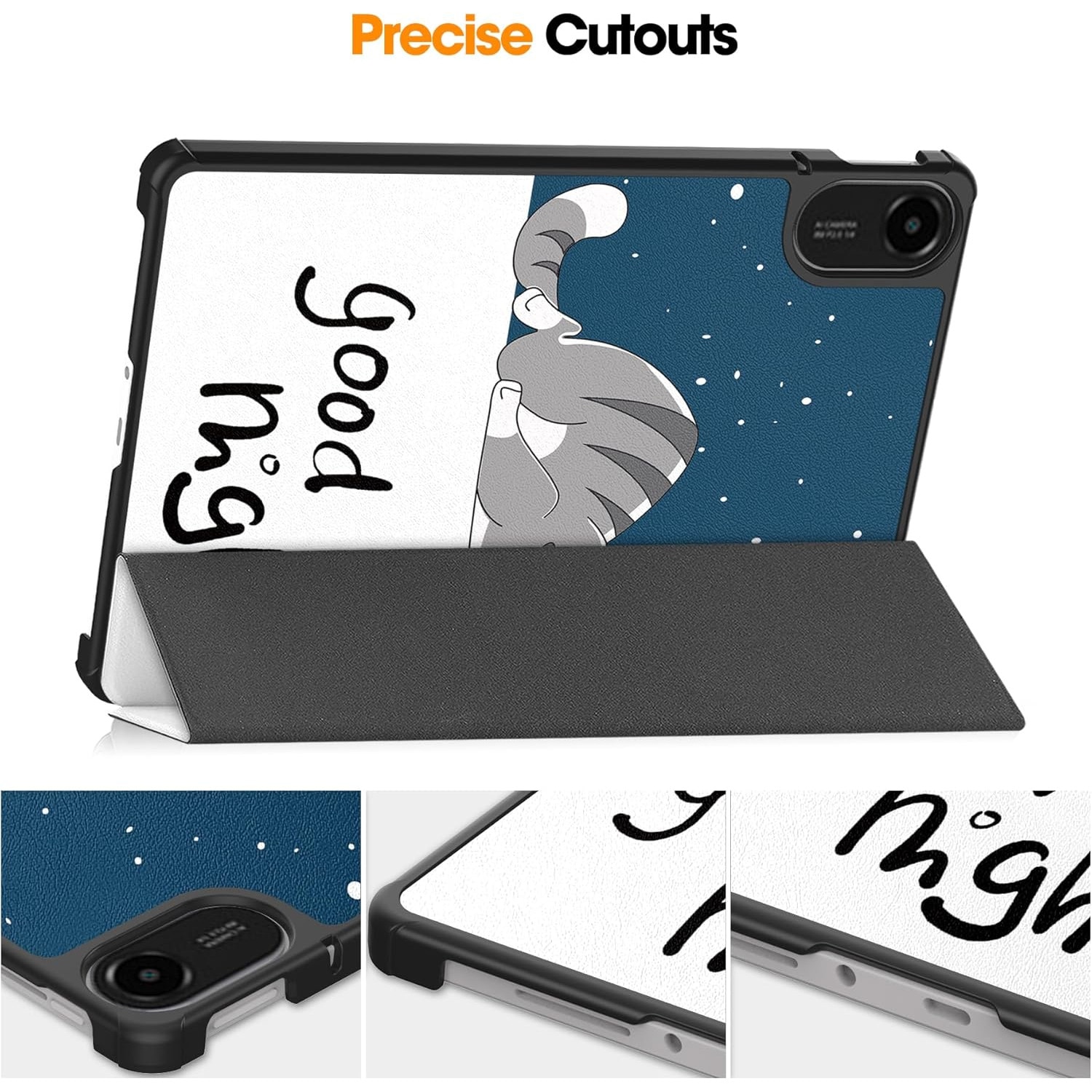 Husa Sigloo pentru tableta Xiaomi Redmi Pad 2 Slim, Tri-Fold Magnetic, Piele Ecologica, Antisoc, Stand Reglabil, model Lazy Cat