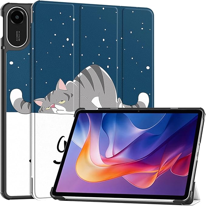 Husa Sigloo pentru tableta Xiaomi Redmi Pad 2 Slim, Tri-Fold Magnetic, Piele Ecologica, Antisoc, Stand Reglabil, model Lazy Cat