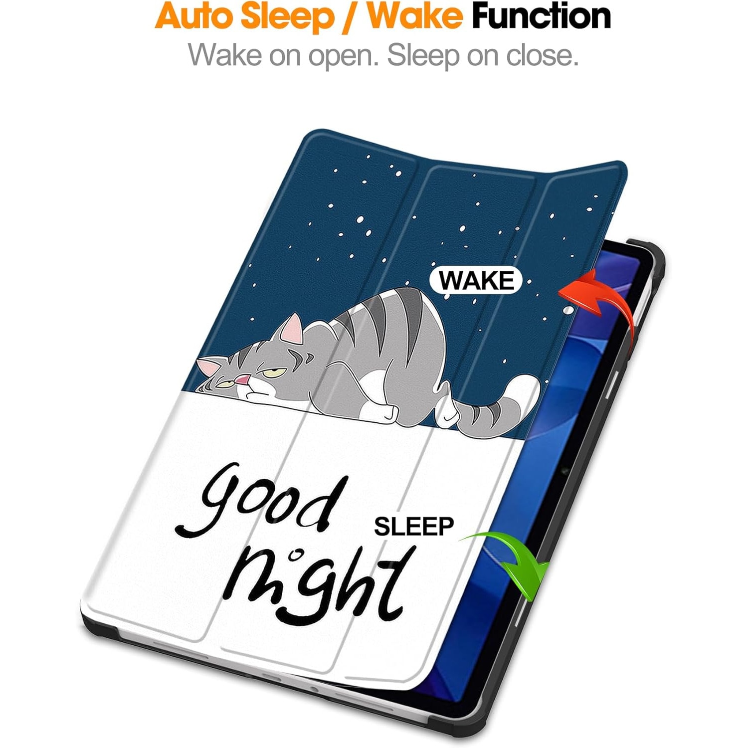 Husa Sigloo pentru tableta Xiaomi Redmi Pad 2 Slim, Tri-Fold Magnetic, Piele Ecologica, Antisoc, Stand Reglabil, model Lazy Cat