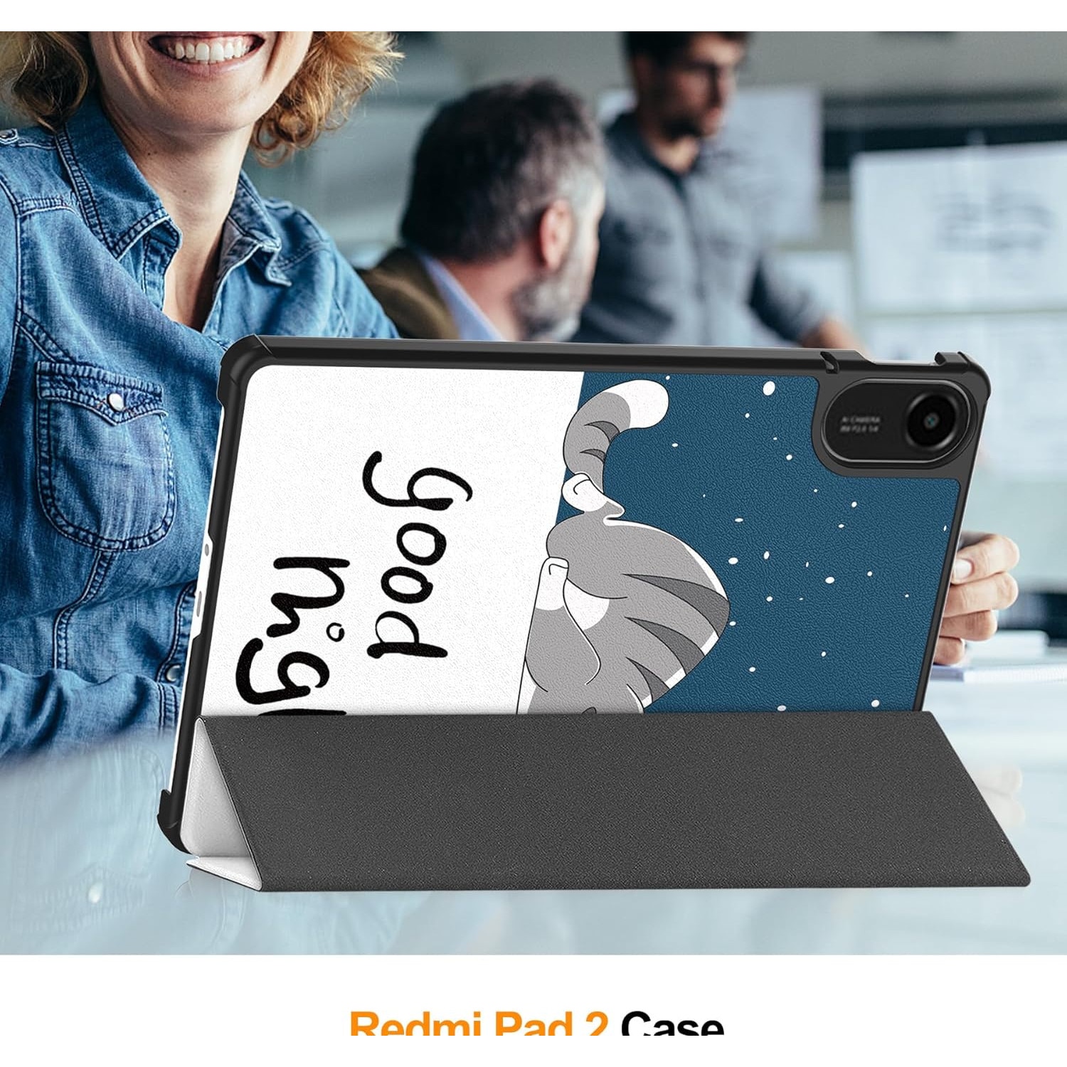 Husa Sigloo pentru tableta Xiaomi Redmi Pad 2 Slim, Tri-Fold Magnetic, Piele Ecologica, Antisoc, Stand Reglabil, model Lazy Cat
