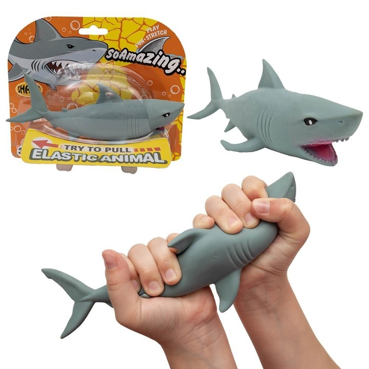 Jucarie interactiva copii, Askato, Gniotek rechin, 19x5.6x15.5cm, 3+ ani