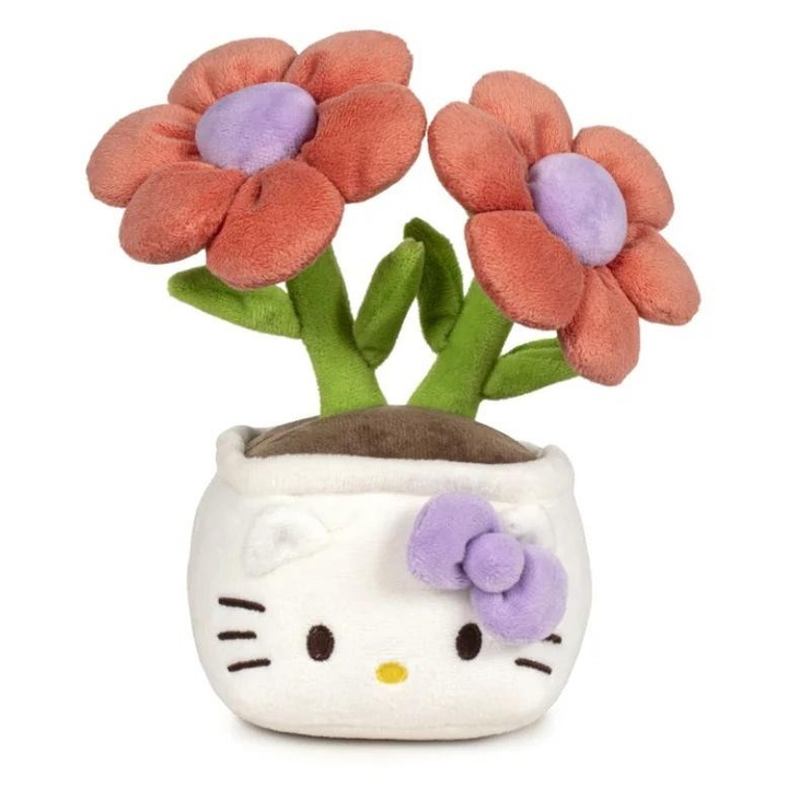 Плюшена играчка Hello Kitty, 20 см, флорален дизайн, комплект от 3 (кактус, маргаритка, папрат)