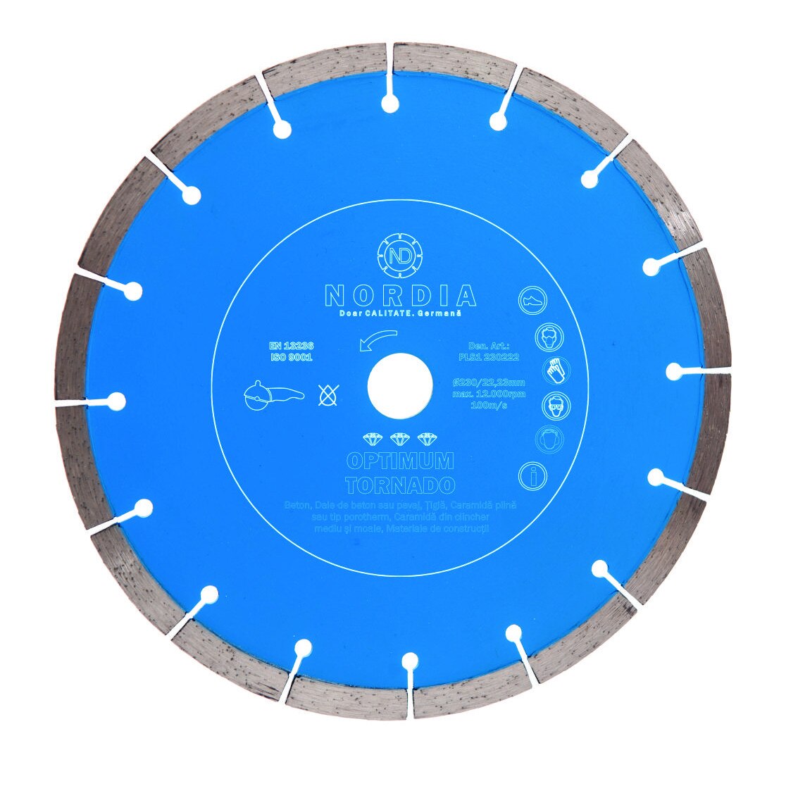Disc diamantat NORDIA Optimum Tornado, 115 x 22.23 x 1.6 x 10 mm, 8 segmenti, pentru polizor unghiular
