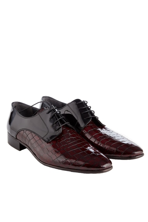 Pantofi eleganti piele lacuita, marca Narman, Visiniu/Negru