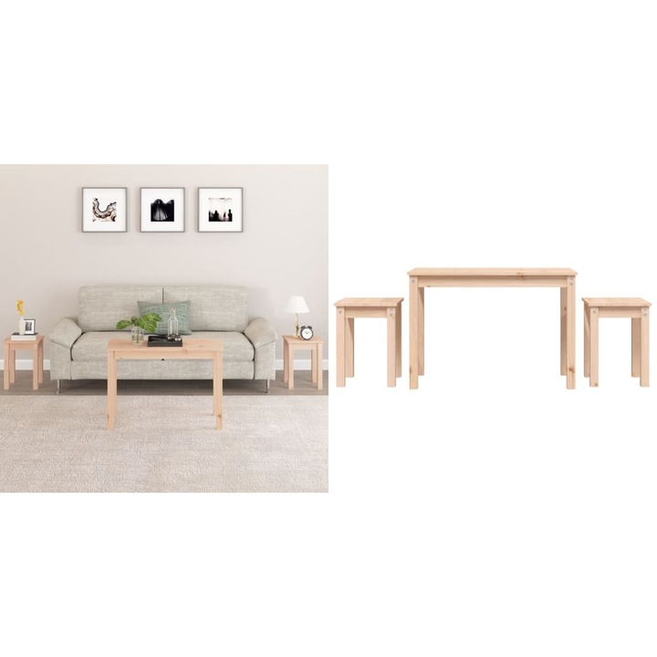 Mese suprapuse, 3 buc., lemn masiv de pin