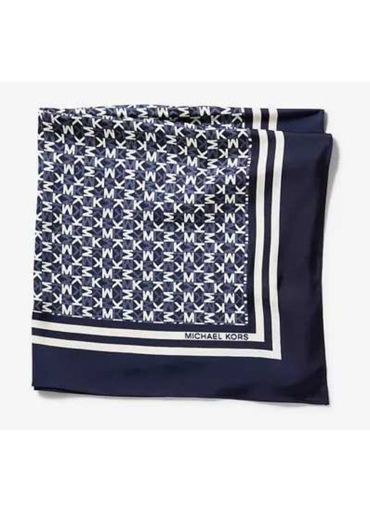 Șal Michael Kors, logo semnat, satinat, albastru, 60x60cm