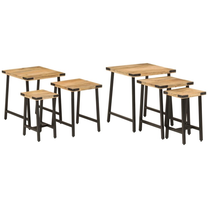 Masute de cafea suprapuse, 3 buc., lemn masiv de mango/fier