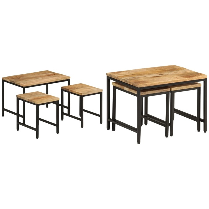 Masute de cafea suprapuse, 3 buc., lemn masiv mango brut/fier