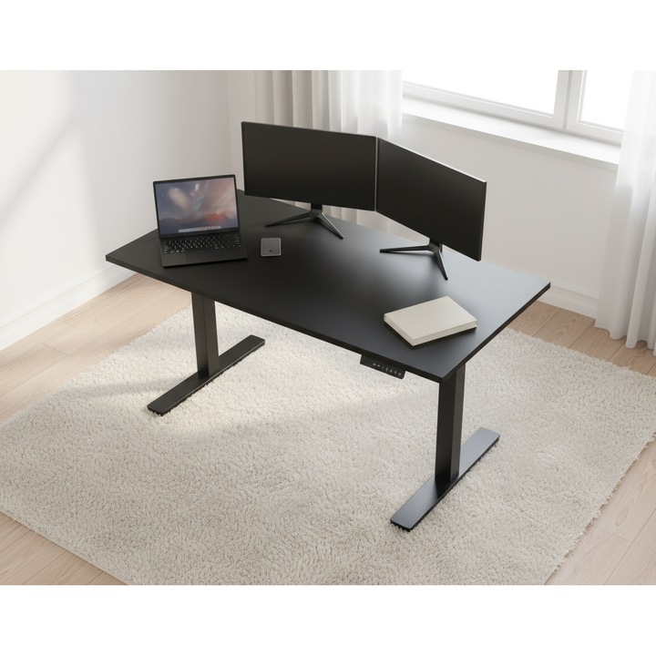 Birou reglabil electric 160x60cm– Movelance, Capacitate de incarcare de 125 kg, Negru