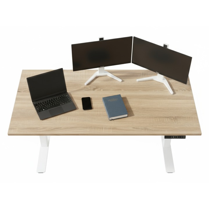 Birou reglabil electric Movelance, 160x60cm, capacitate 125kg, Stejar sonoma/alb