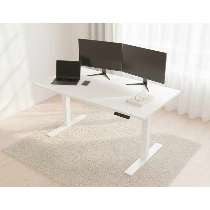 Birou reglabil electric Movelance, alb, 160x60cm, capacitate 125 kg