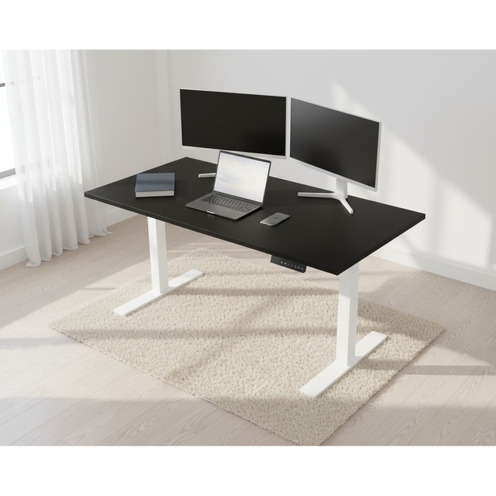 Birou reglabil electric 160x60cm– mega calitate, Capacitate de incarcare de 125 kg Negru / alb