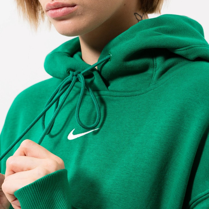 Nike Зелен дамски суичър с качулка и кенгуру джоб, размер M