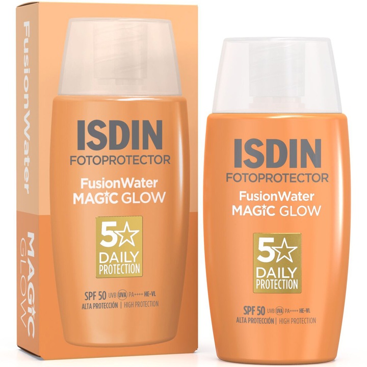 Crema iluminatoare cu protectie solara SPF50 PA++++ Fusion Water Magic Glow, 50 ml, Isdin