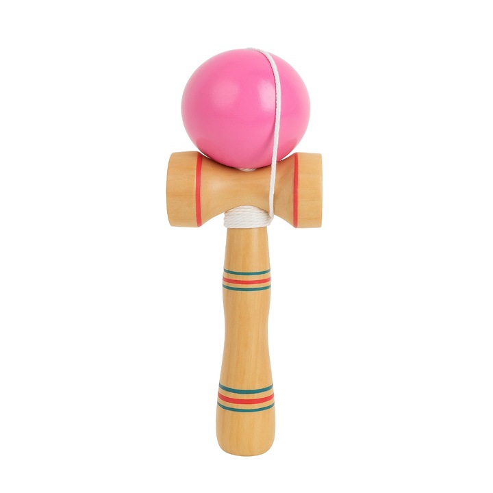 Kendama profesionala, model clasic, lemn, roz, 22 cm