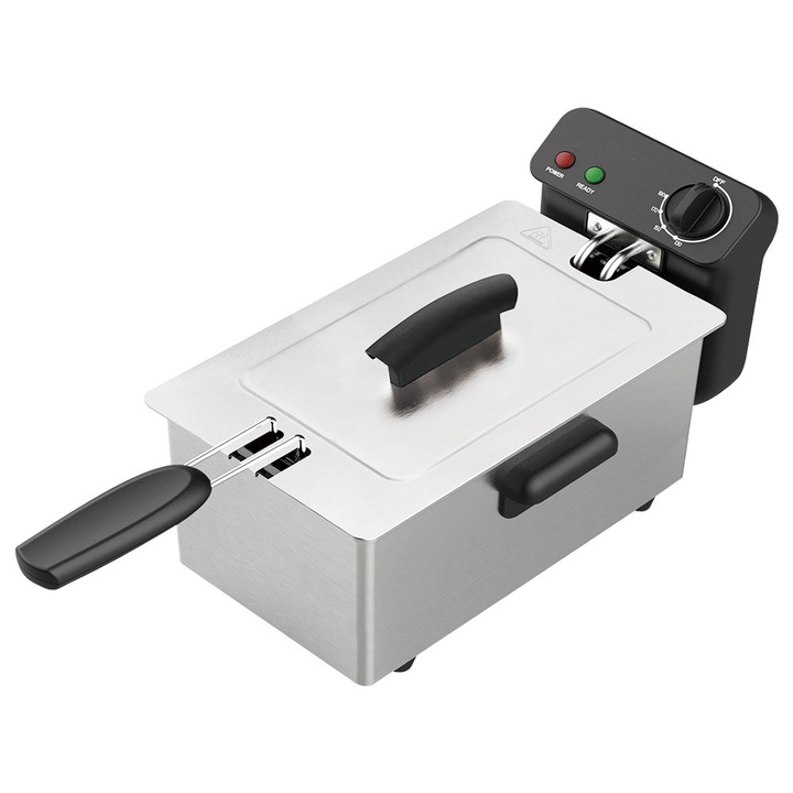 Friteuza electrica, 2000W, 220V, 3L, incalzire rapida, usor de utilizat, otel inoxidabil, argintiu