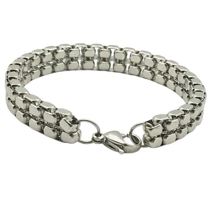 Masszív, egyben dekoratív, rozsdamentes acél férfi karkötő, 21 cm körméret #337