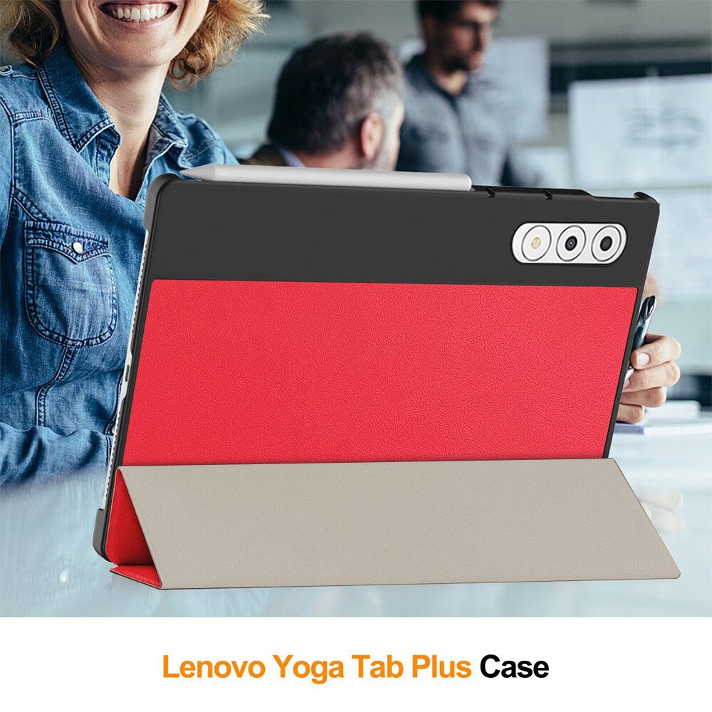 Husa tableta, DDOLI, pentru Lenovo Yoga Tab Plus 12.7 inch, inchidere magnetica, rosu