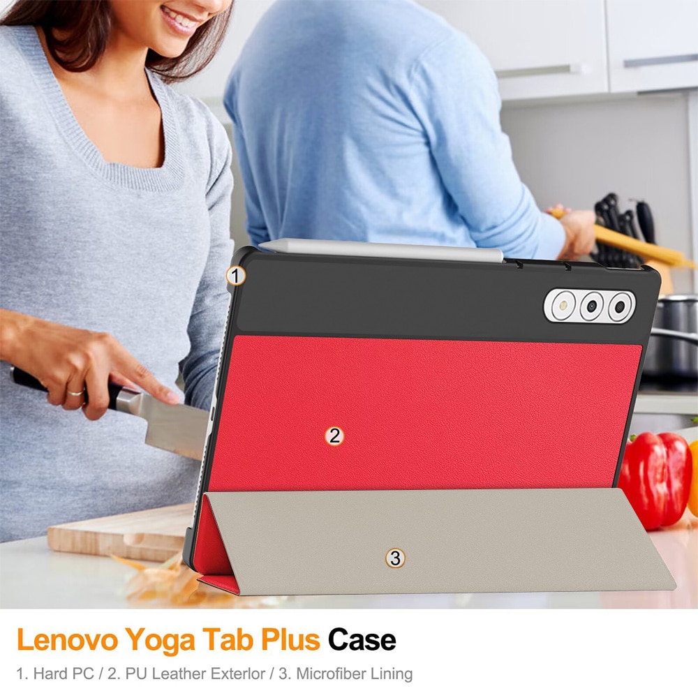 Husa tableta, DDOLI, pentru Lenovo Yoga Tab Plus 12.7 inch, inchidere magnetica, rosu