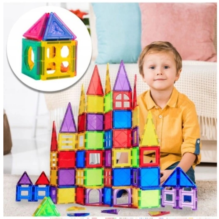 Set de Constructie Glow Goods, Blocuri Magnetice 3D, 70 Piese, Multicolor, 200x7x29cm, pentru 3 ani +