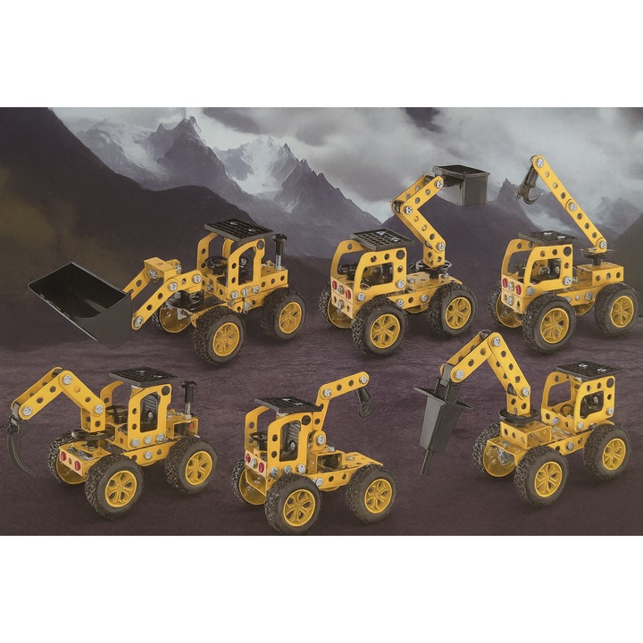 Set Interactiv de construit din Metal 6 in 1 – Camion utilitar / Excavator pentru copii