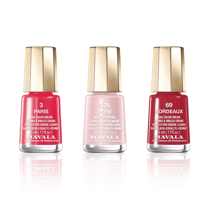 Oja Mavala Trio Timeless Beauty, set 3 x 5 ml, rezistență îndelungată, uscare rapidă, multicolor