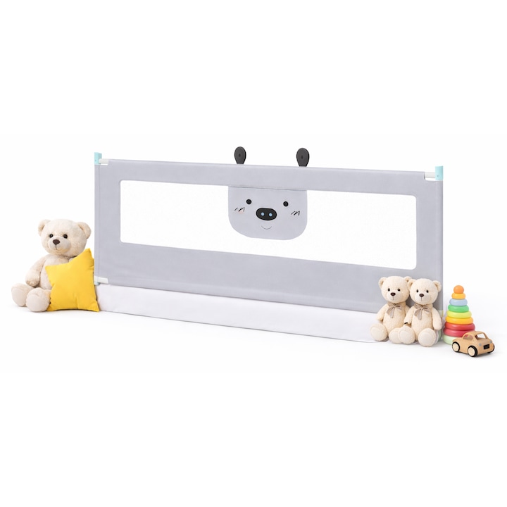 Bariera protectie pat HappiKID culisanta XXL 140 cm Baby Bear, inaltime reglabila 68-98 cm