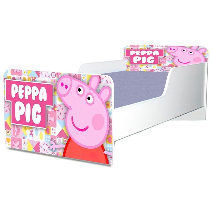 Pat Peppa Pig, 130x60 cm, cu protectie si saltea inclusa