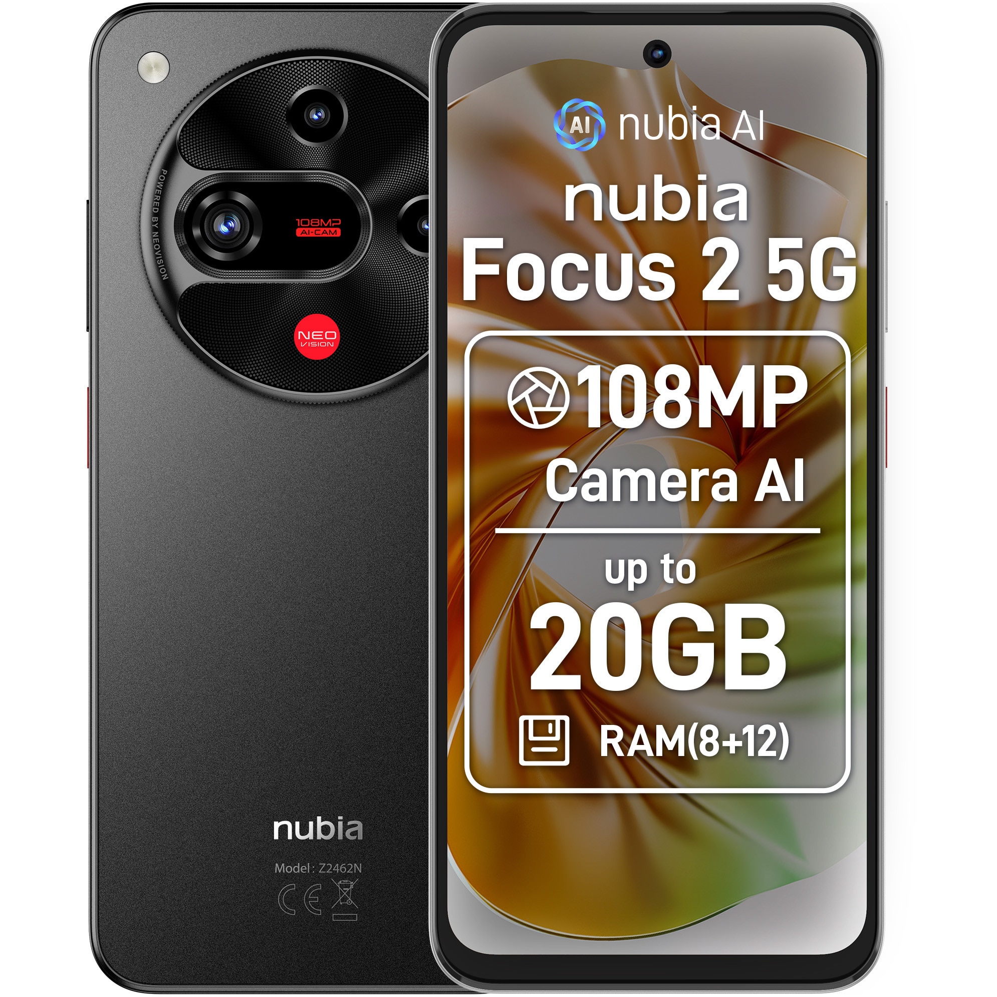 Telefon mobil ZTE nubia Focus 2, Dual SIM, 8GB, 256GB, 5G, Obsidian Black