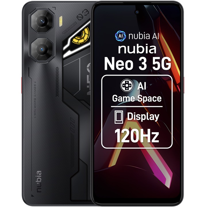 Telefon mobil ZTE nubia NEO 3, Dual SIM, 8GB, 256GB, 5G, Shadow Black