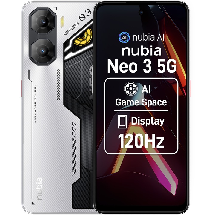 Telefon mobil ZTE nubia NEO 3, Dual SIM, 8GB, 256GB, 5G, Cyber Silver